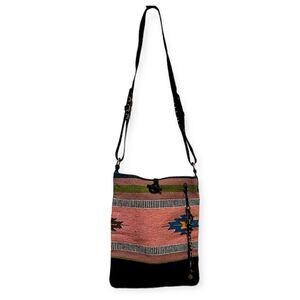 RAJ Southwestern Pink Woven Cotton Leather Crossbody Hobo Handbag Satchel